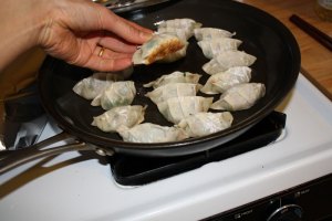 gyoza are golden brown
